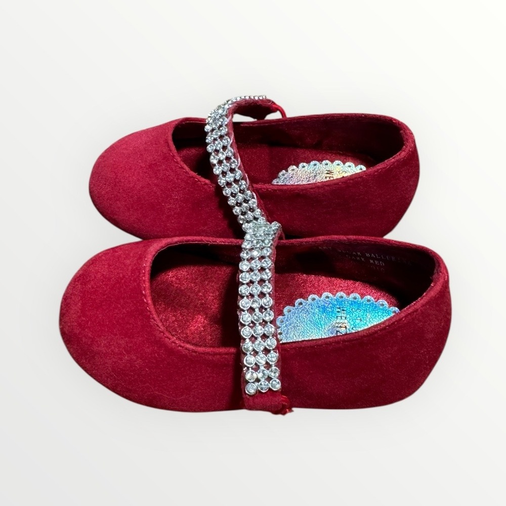 Stuart Weitzman Sugar Ballerina Baby Size 3 Dark Red Rhinestone Mary Jane Flats